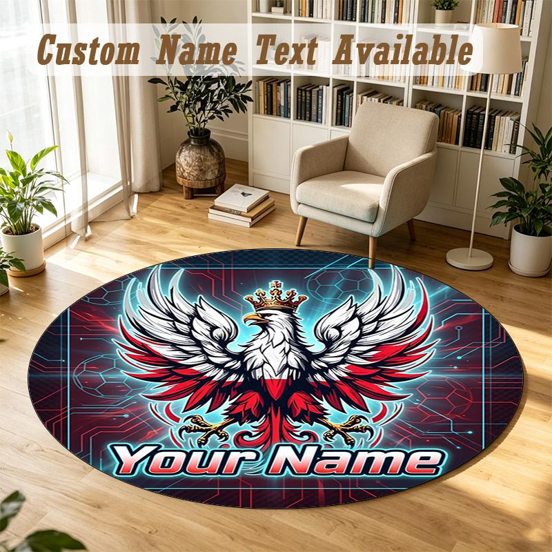 Round Rug Custom NamePoland Pattern Non Slip Carpet Home Floor Decor