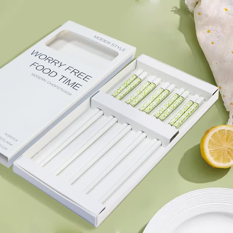 Huaqingge Gold Rim Green Vine Ceramic Chopsticks Set