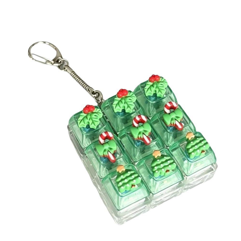 Christmas Tree Square Fidget Keychain 9-Key Button Decompression Toy Kids Bag Pendant