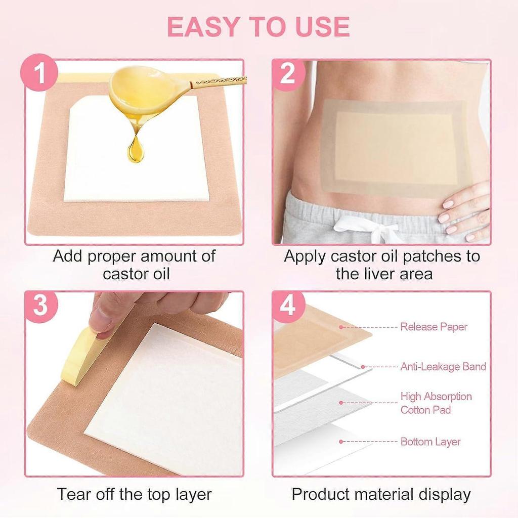 20Pcs Castor Oil Pack Wrap,Extra Large 11.02 * 6.29in for Pure Castor Oil, No Washing Self Adhesive with High Absorbent Organic Cotton Flannel, Anti
