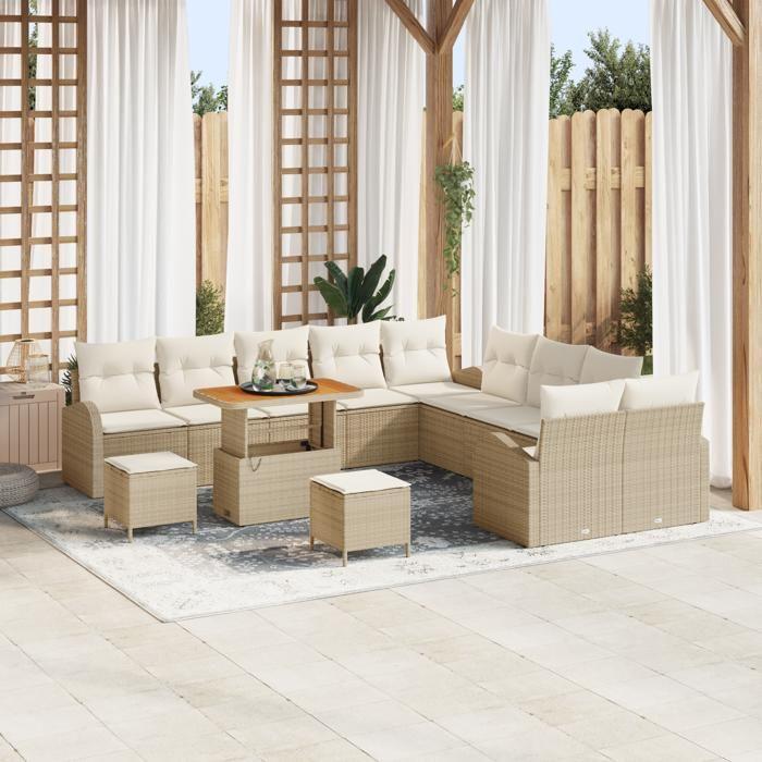 VidaXL Ensemble de canapé de jardin 13 pcs Beige Poly rotin, Mobilier modulaire pour jardin et terrasse 3362456