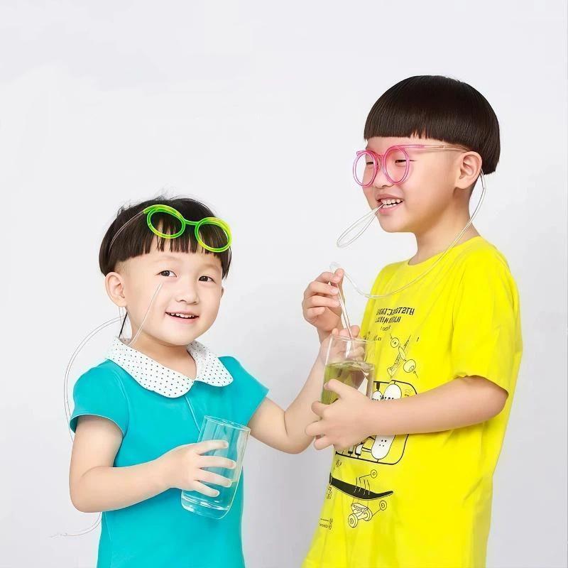 2 Paires de Lunettes Paille Lunettes Douces Amusantes Paille Flexible Fournitures de Fête pour Enfants Fournitures de Bar Jouet Créatif Cadeau pour Enfants