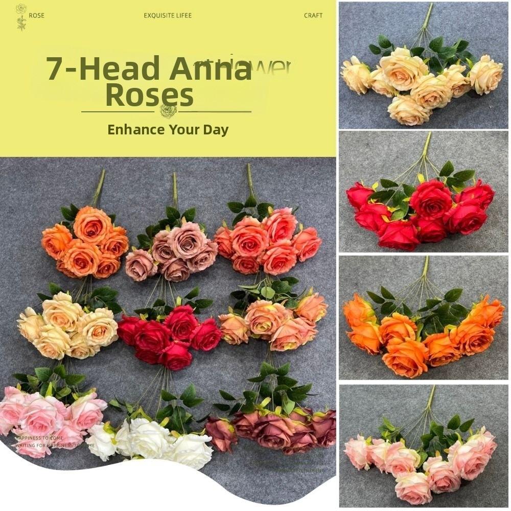 7 Heads Real Happy Rose Flower 9 Colors Mini Valentine's Day Flowers Photography Photo Gift Crystal Grass Bouquet