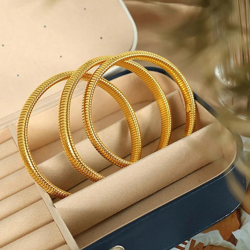 Waterproof Stainless Steel Retro Elasticity Thick Metal Polish Bracelet  Gold Plated Trend Fashion Unisex Jewelry Men Women