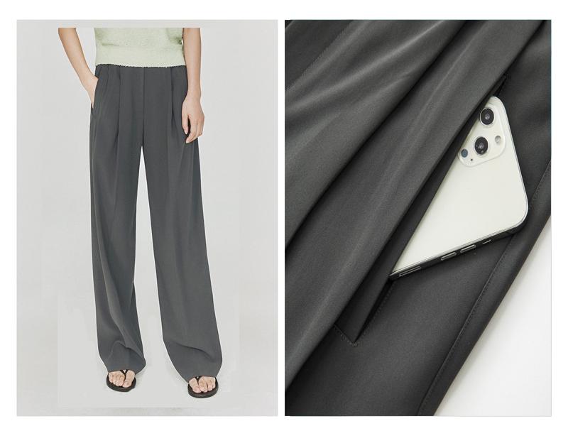 2026 Spring/Summer Women's Gray High-Waisted Wide-Leg Pants - Casual, High-End, Long, Straight-Leg Style