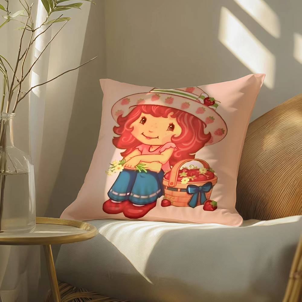 Cute Role Strawberry Shortcake-Cartoon Pillow Case Silky elegant Comfort Sofa Bed  Invisible zipper Beach pillowcase