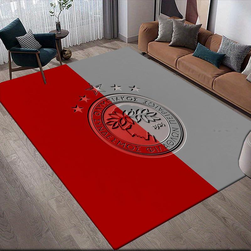 Olympiacos F.C.2 Flannel Pattern Square Carpet,Area Rug,Carpet Rug for Living Room Bedroom Sofa Playroom Decor,Non-slip Floor Mat