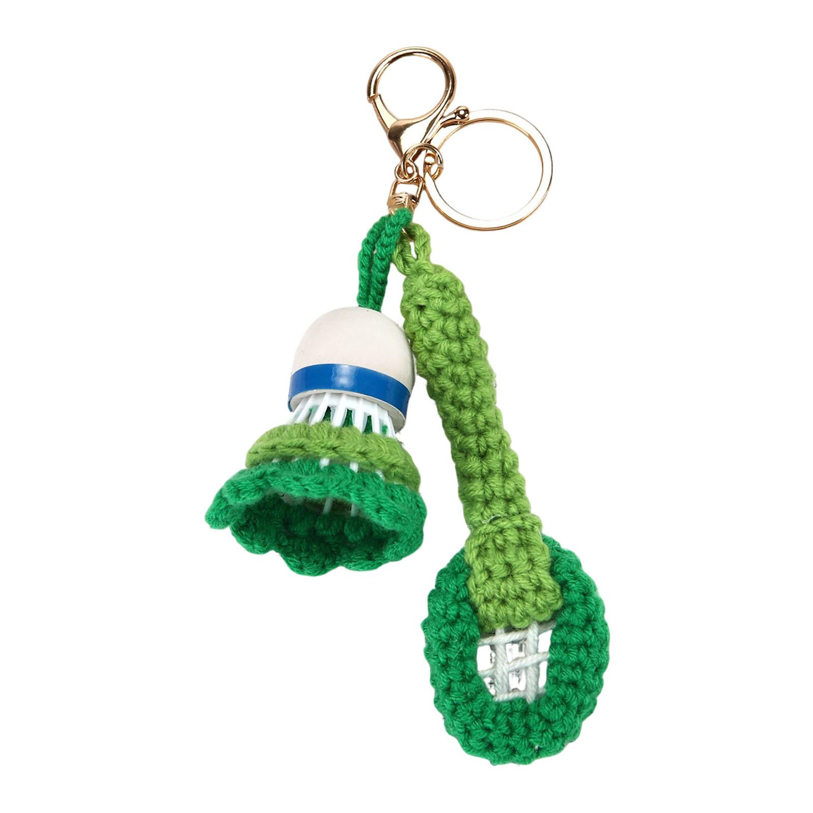 

Perfect Gift Crochet Keychain with Badminton Racket Theme for Friend Family Sports Lovers Handmade Portable Design зелений