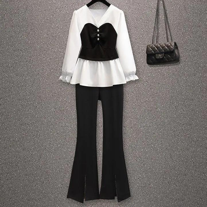 

Весенне-осенний женский корейский комплект из двух предметов с длинными рукавами Design Sense S белый