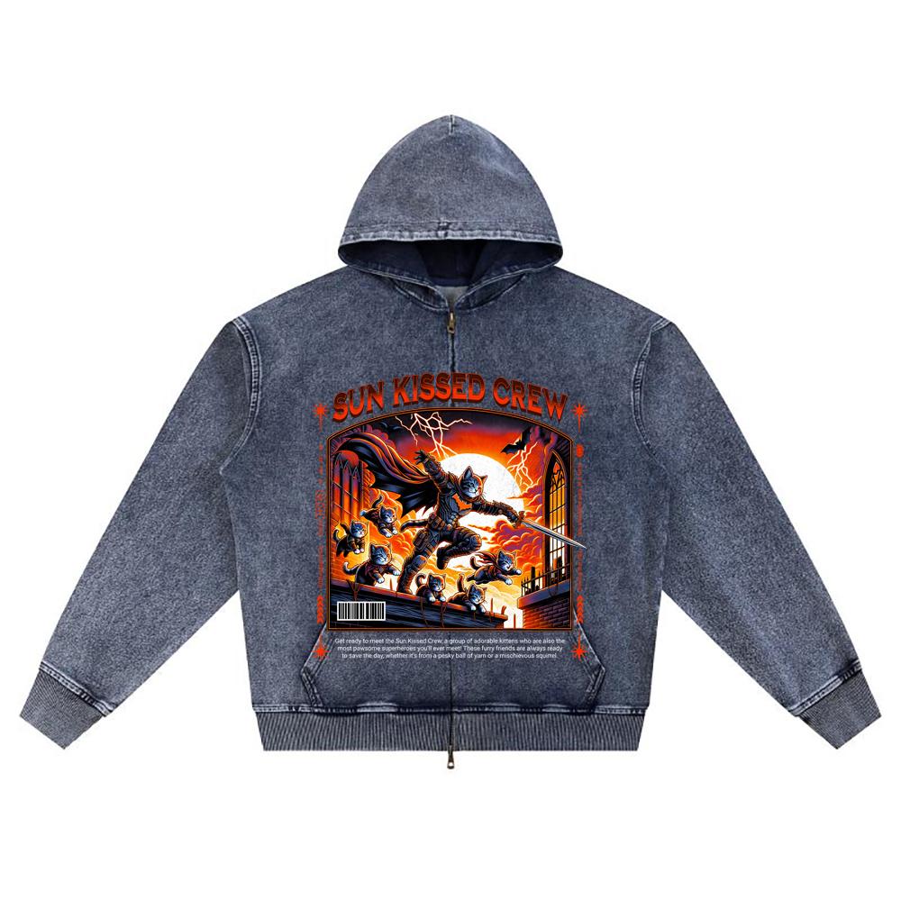 

Худи из вязаного денима на молнии с принтом DTG, уличная одежда, худи на молнии с принтом Brother XL темно-синий