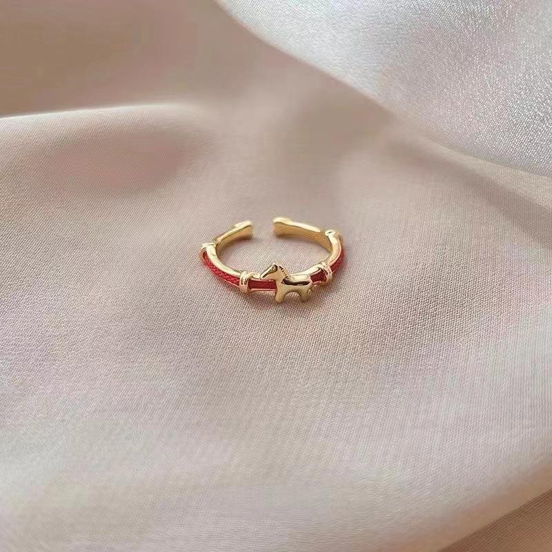

Lucky Foal Red Rope Ring: Year of the Horse Luck, Adjustable Chinese Style Index Finger Ring