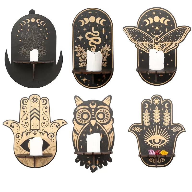 Candle Holder 1PCS Meditation Animal Wooden Pendant Creative Crystal Stone Display Stand Ornaments Restaurant Hotel