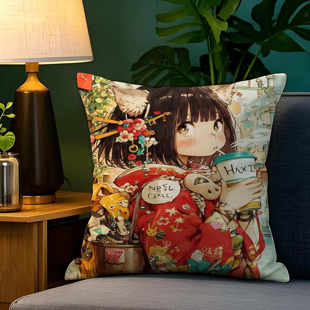 Beautiful And Lovely Girl Little Family 2 Pillow Case Natural Linen Pillow Case Double-Sided Decor Sofa Pillowcase Home Decor