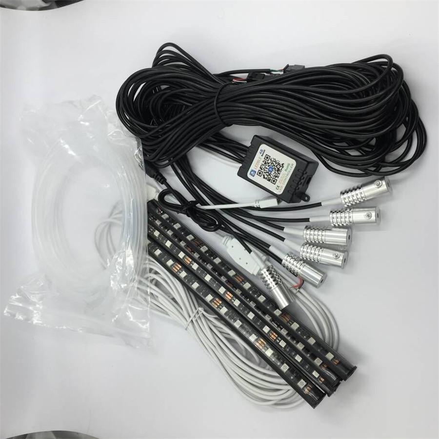 5PCS RGB LED Car Decor Neon With Foot Lamp integration Fiber Optical Strip Light