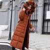 Women Fashion Long Sleeve Solid Color Hooded Long Down Cotton Jacket Coat