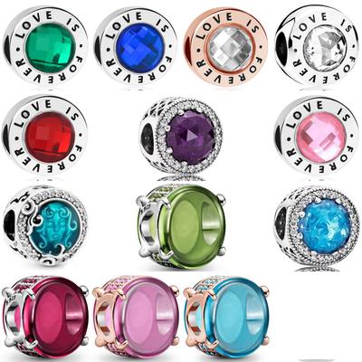 925 Silver Blue Pink Zircon Pendant for DIY Bracelet Necklace Fashion Jewelry Gift Beautiful Trinkets