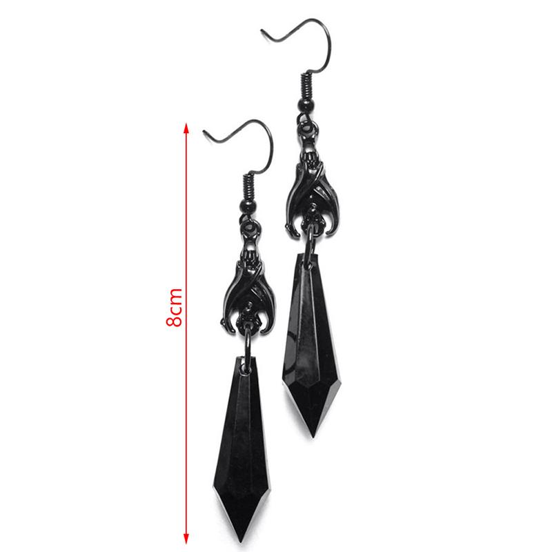 Black Bat Earrings With Red Teardrop Beads, Earrings, Gothic Jewelry,