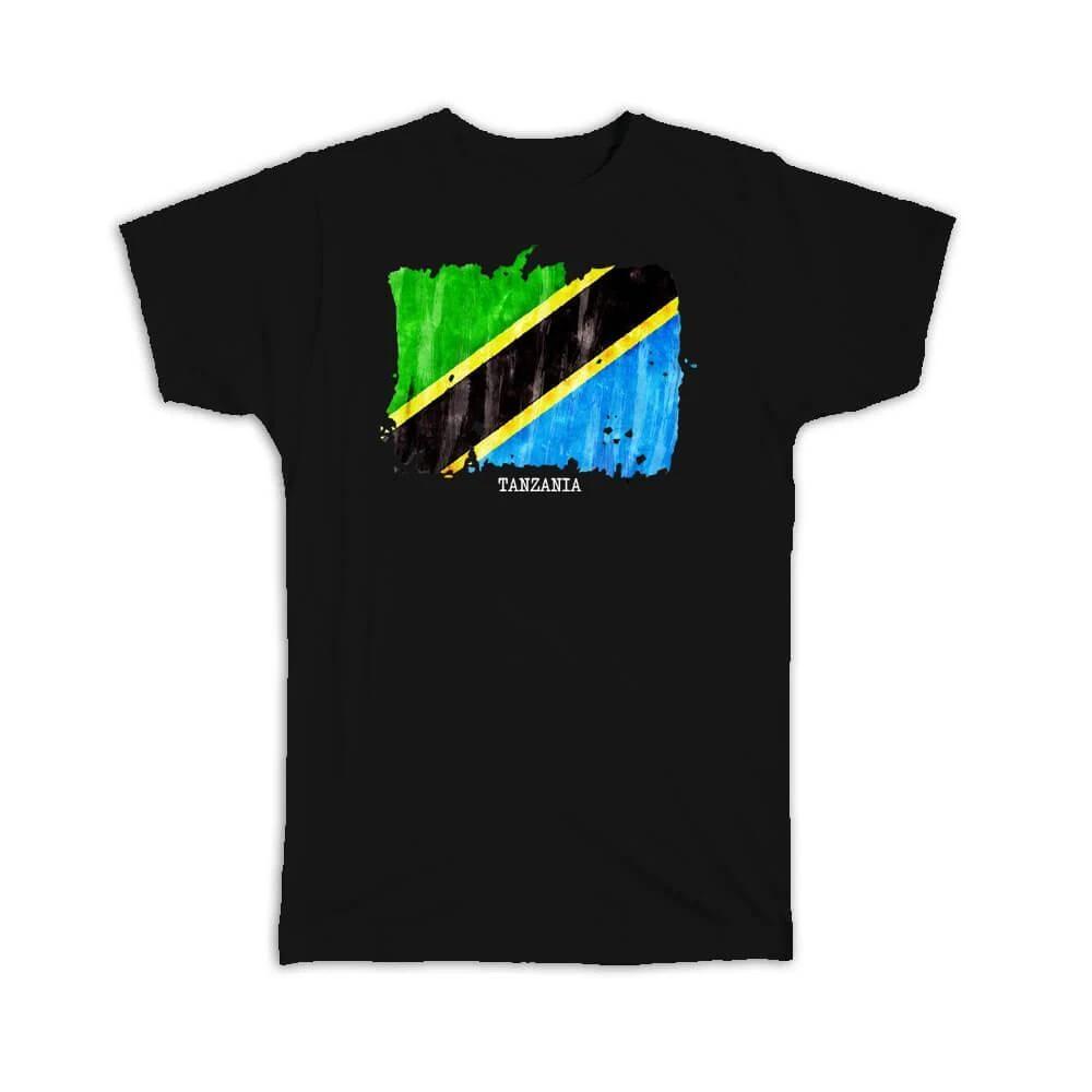 Gift T-Shirt : Tanzania Flag Africa Travel Expat Country Watercolor M