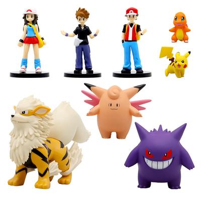 In Stock 8pcs/set Pokemon Anime Figures Scale World Trainer Red Pikachu Charizard Gengar Doll PVC Action Figures Model Playthings Present