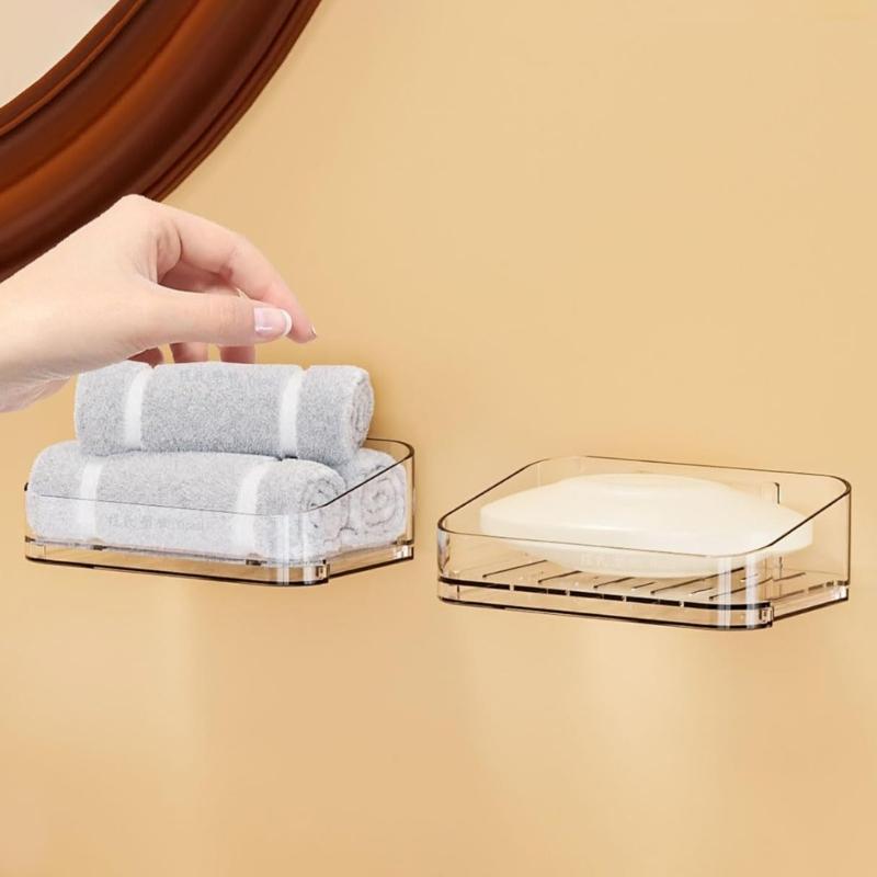 2Pcs Clear Plastic Soap Dishes For Countertop Or Wall Mounting Quick Drying Drainage Design Reusable Bathroom Organizers