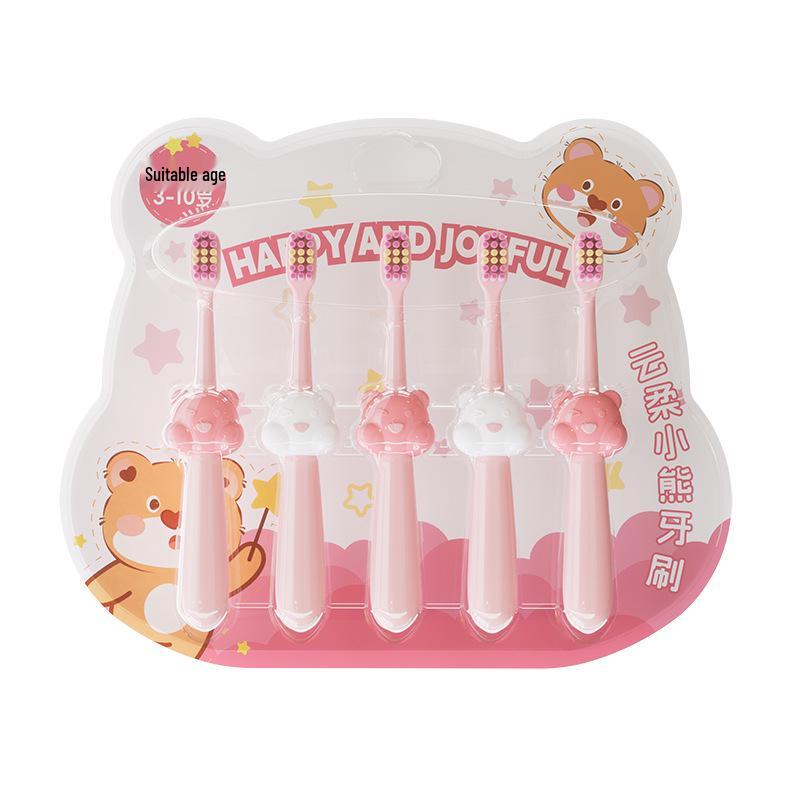 Teddy Bear Soft Bristle Toothbrush Set for Kids (3-10 Years) - 5-Pack, Daily Oral Care, In Stock