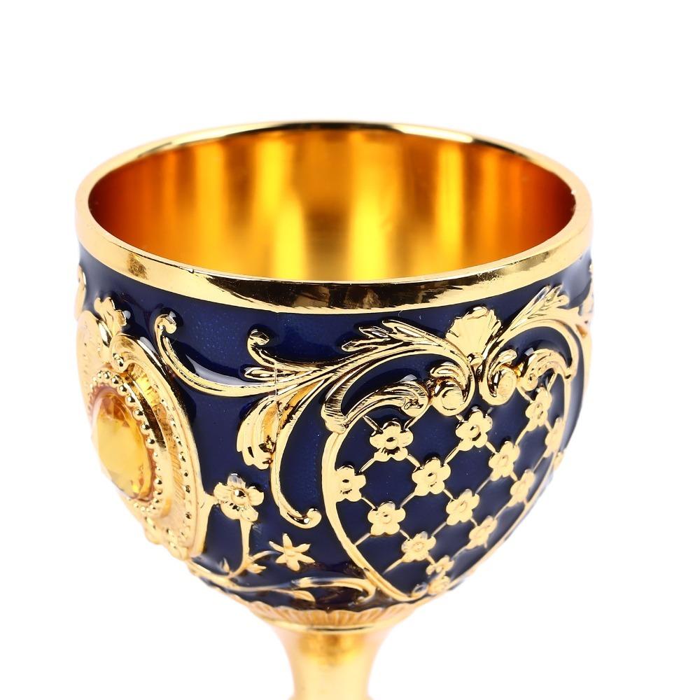 2PCS Zinc Alloy Wine Glass Embossed Drinking Glass Goblets & Chalices Metal Wine Cup Party Use синий