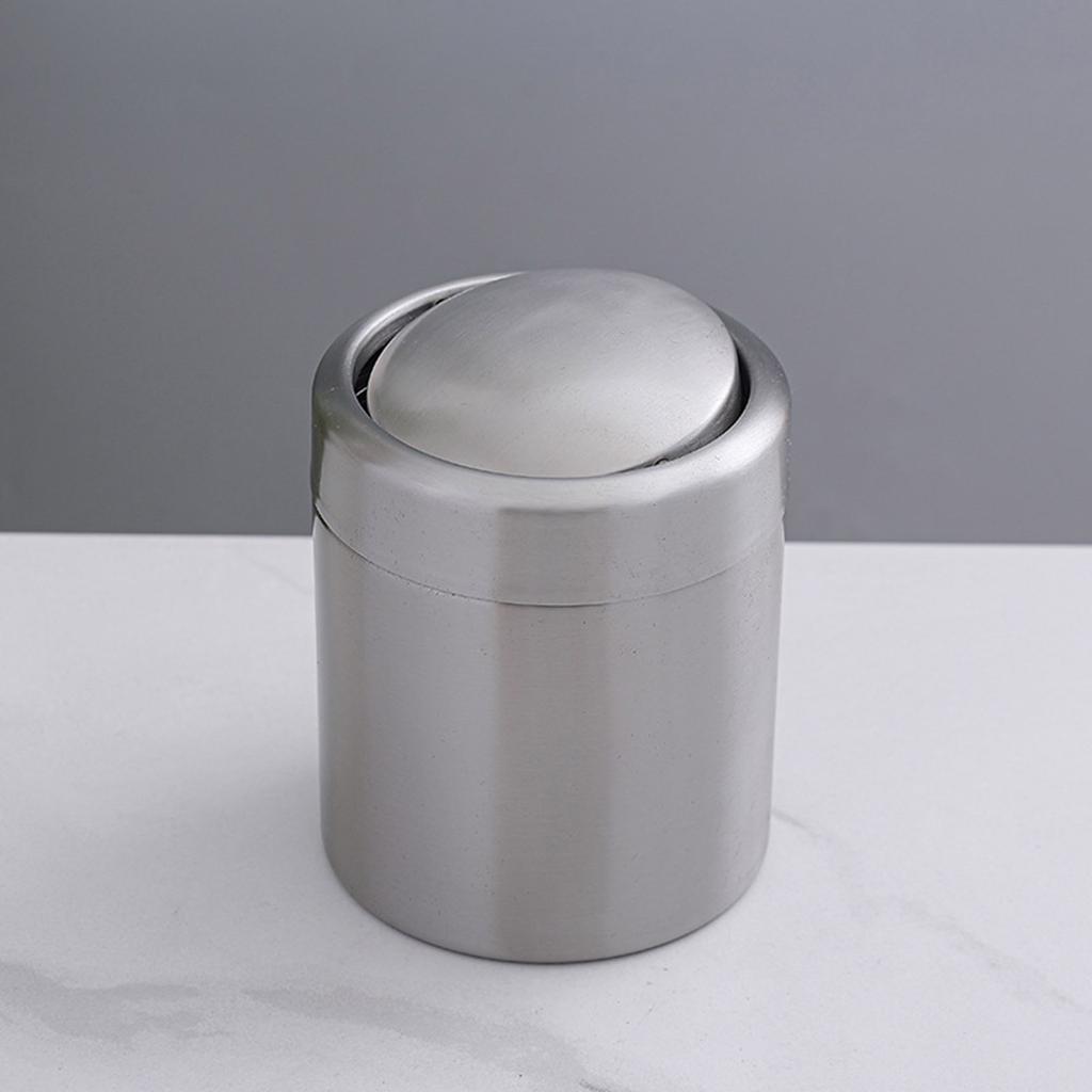 Stainless Steel Trash Can Small Countertop Trash Can 1.5L Trash Bin With/Without Swing Lid Tabletop Waste Bin for Office