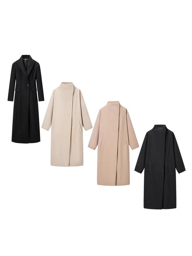 2025 Trending Women's Long Woolen Commuter Overcoat with Single Hidden Button