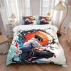 3pcs Blue and Red Flames Anime Character's Bedding Set - Includes 1 Quilt Cover and 2 Pillowcases, Comfortable Bedding with Stylish Design F