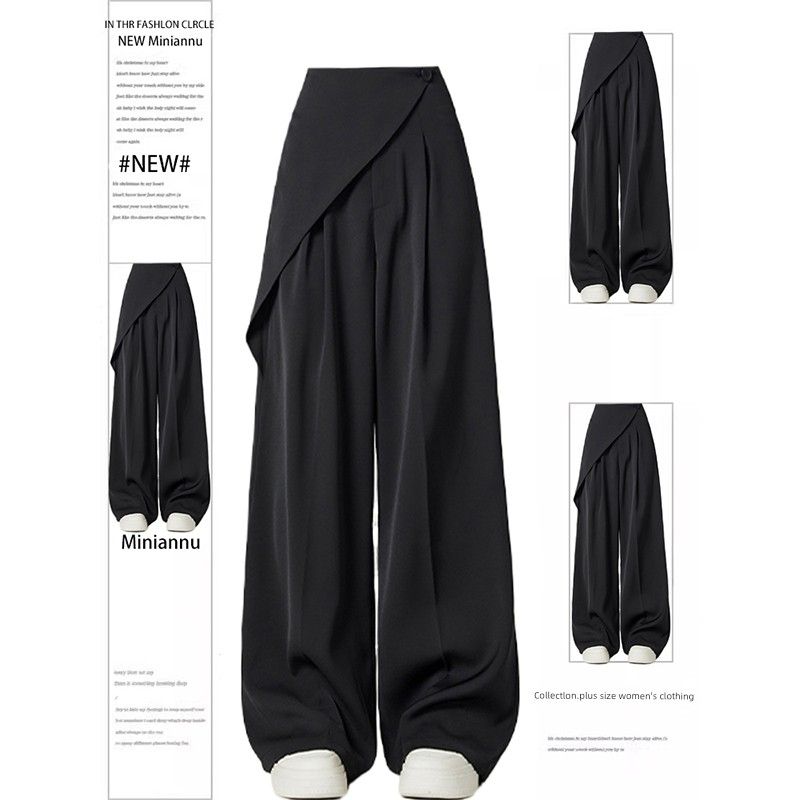 

Plus-Size Black High-Waisted Straight-Leg Casual Pants for Women with an American-Style High-End Feel and Irregular Patchwork Design Black (Regular Style) 3XL