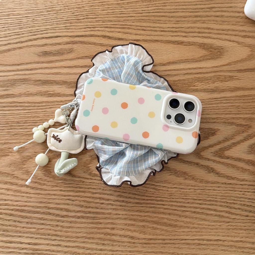 Korean Fresh Plaid Polka Dot Case for iPhone 15/16/17 Pro Max