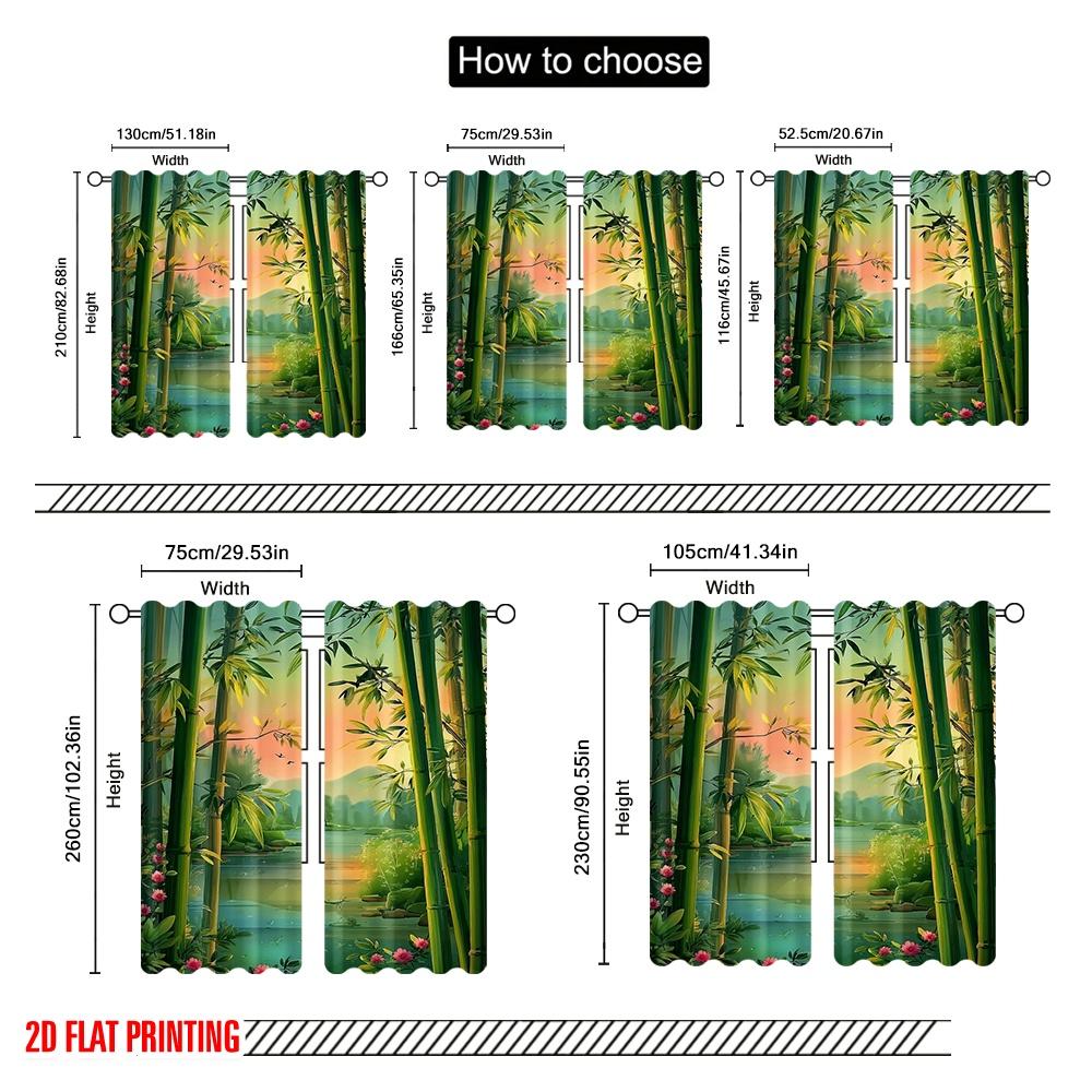 Flat Printing Curtains Chinese Polyester Lotus Landscape Natural Scenery Without Electricity Festive Wall Decor Set Of 2 Made
