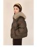 Damska Ciepła Khaki/Czarna Kurtka Bawełniana z Kołnierzem ze Sztucznego Futra - Zimowy Płaszcz Petite