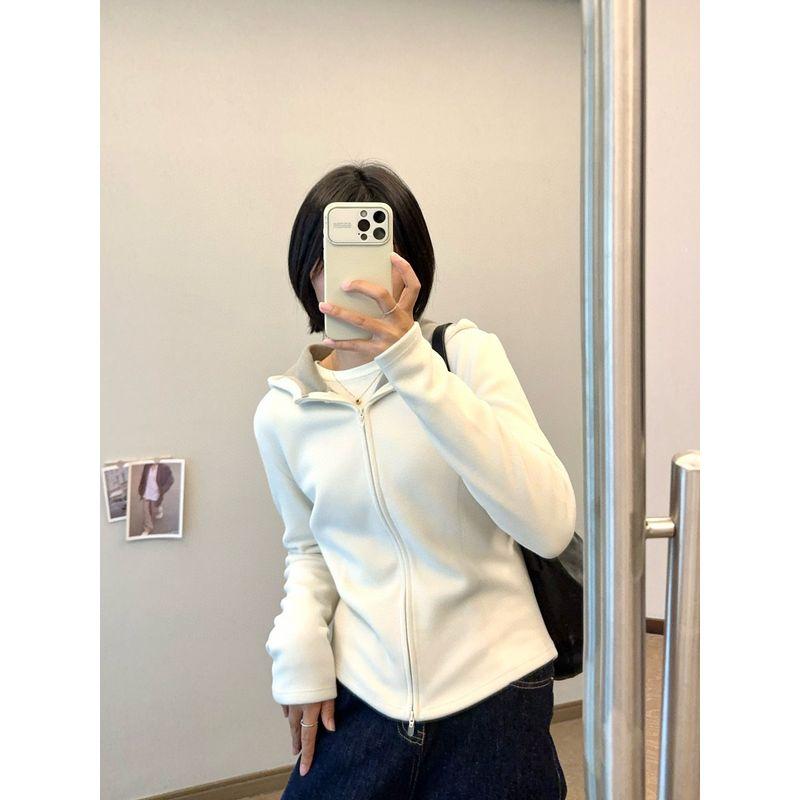 

Real Graphene Heating and Warm-Keeping Small Waist Super Figure Three-Dimensional Cutting Delicate Comfortable Velvet Hooded Sweatshirt Jacket White L