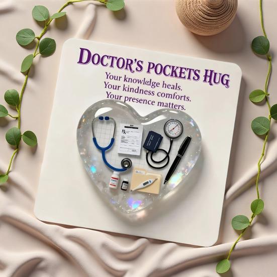 Doctor Heart Taschenumarmung Geschenk 2D Acryl Herz Aufmunterungs-Token mit Karte Arzt Wertschätzung Geschenke für Männer Frauen Medizinisches Personal