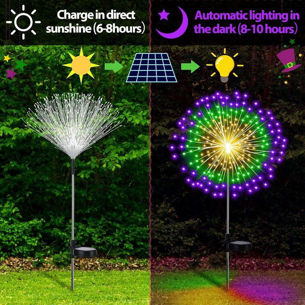 LED Solar Garden Stake Light Outdoor Decorative Firework Shape Landscape Lamp with Multiple LED Bulbs for Yard Pathway Patio Decoration