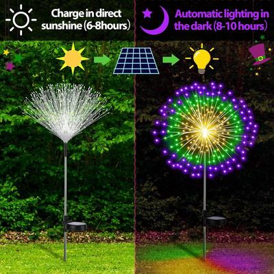 LED Solar Garden Stake Light Outdoor Decorative Firework Shape Landscape Lamp with Multiple LED Bulbs for Yard Pathway Patio Decoration