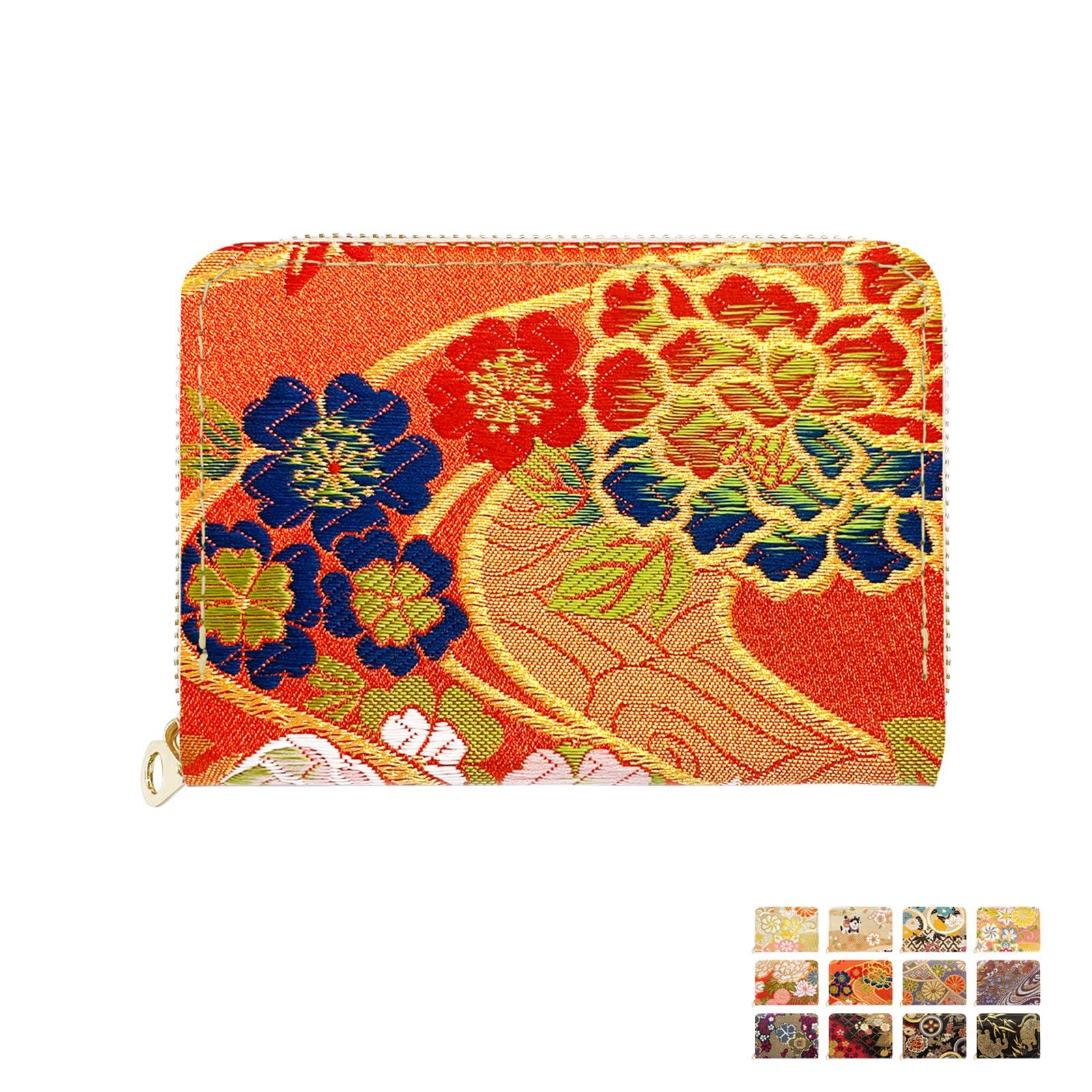 

Mini Nishijin Japanese Style Mini Embroidered Compact Card Round Flowers of the Four Seasons in Running Water Wallet, Ori, Wallet, Wallet, Women s,