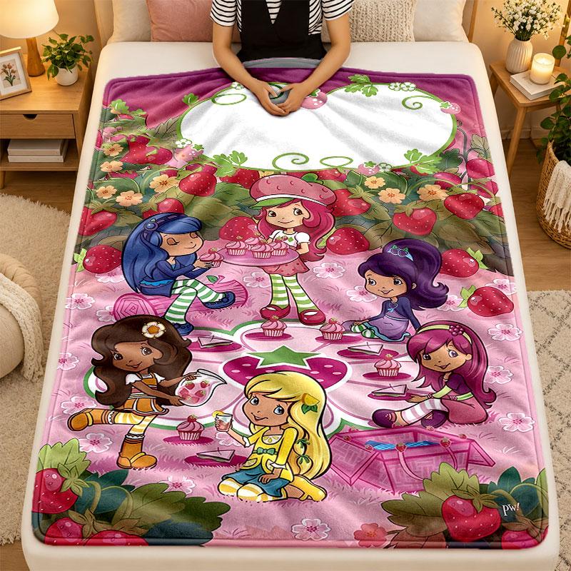 Flannel BlanketStrawberry Shortcake Warm Soft Throw Blanket for Indoor Sofa Bed Living Room Use