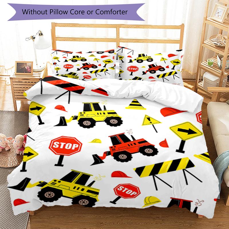 3pcs Excavator Bedding Set Duvet Cover Closure Includes 1 Duvet Cover & 2 Pillowcases, Soft and Comfortable for All Seasons.