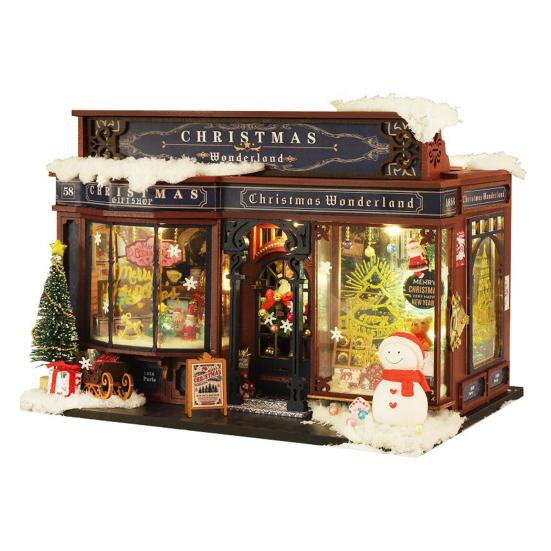 DIY Christmas Miniature House Kit LED Mini House Craft Toy with Furniture