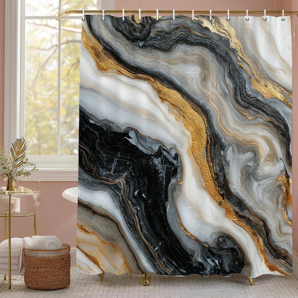 Blue Marbled Flow Art Shower Curtain, Bathroom Decorative Shower Curtain, Waterproof Shower Curtain with Hooks