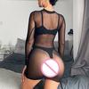Women's Sheer Mesh See-Through Long Sleeve Crop Tops Casual Clubwear  Dress
