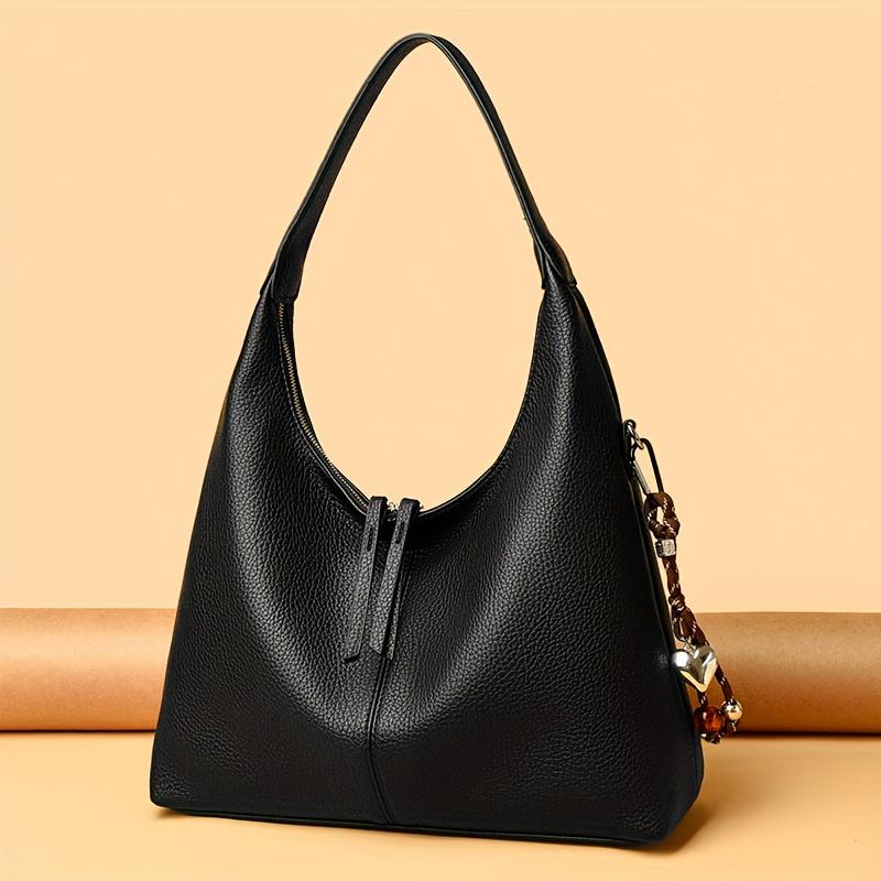 Women's Elegant Large Capacity Tote Handbag Leather Hobo Bag with Decorative Metal Chain for Women Minimalist Shoulder Bag