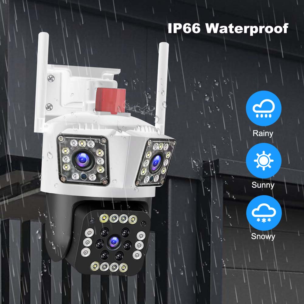 WiFi IP 12MP 6K Three Lens 8X Zoom Surveillance AI Tracking Protection Outdoor Security Camera CCTV Cam
