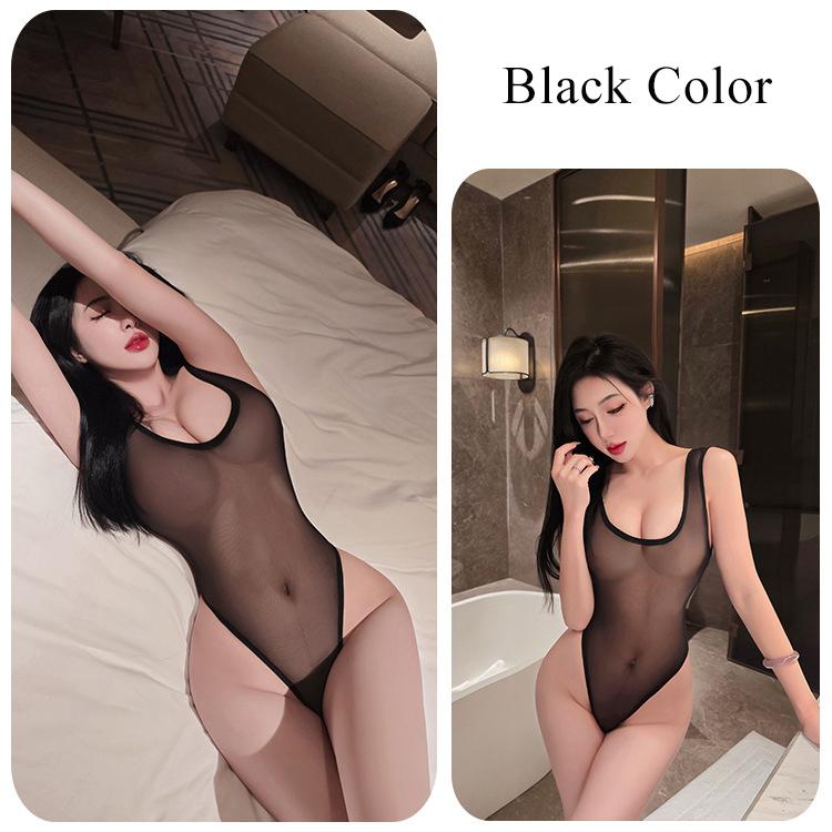 Sexy Transparent Mesh Lace Bodysuits Backless Deep V Suspenders Sleeveless Bodysuits Charming Thin Casual Smooth Nightclub