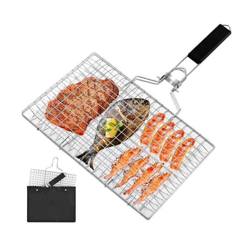 Large Capacity Flat BBQ Grill Basket Mesh Cage Grill With Secure Locking Handle