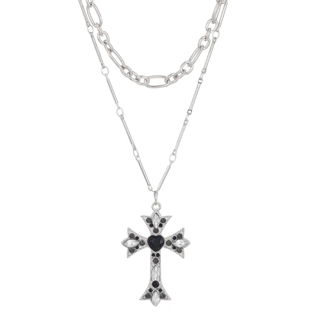 European and American Ins Alloy Retro Pearl Cross Pendant Accessories Punk Versatile Multi-layer Sweater Necklace Female Trend