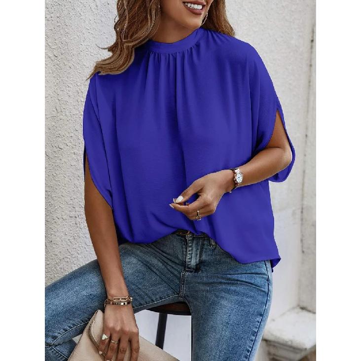 Damski Letni Nowy Casualowy Modny Top z Nadrukiem, Rozcięciem i Rękawami Nietoperza dla Kobiet