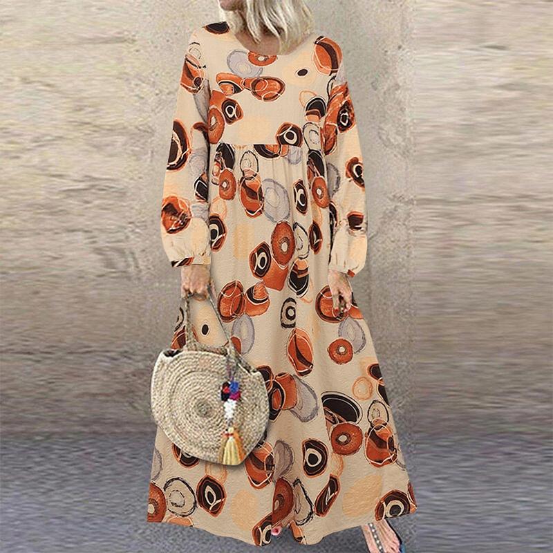 

ZANZEA Женское повседневное платье с круглым вырезом, свободное, с длинным рукавом и принтом 5XL